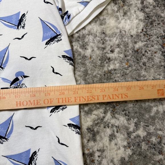 Polo Ralph Lauren Mens Sailboat Print Polo Shirt White Blue Classic Fit Medium - Picture 6 of 7